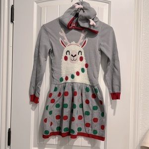 Reindeer Fuzzy Llama Hoody Sweater Dress Holiday Cutest w Dots